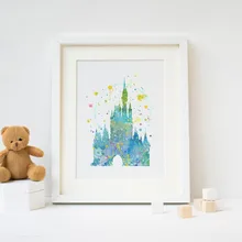 Impresión de la imagen del castillo de Disneys, impresión del cartel de acuarela del castillo de Cenicienta, decoración de pared de habitación de los niños, decoración para dormitorio infantil del bebé, idea de regalo