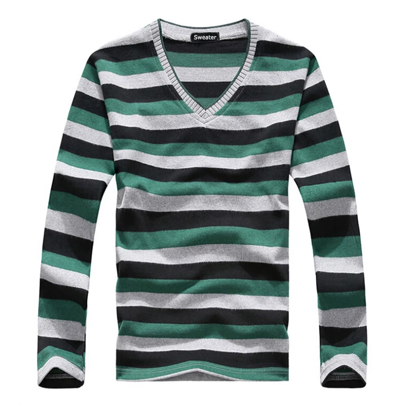 2016 Autumn and Winter New Men's Casual Round Long sleeved Sweater Fashion Stripes Slim Sweater 