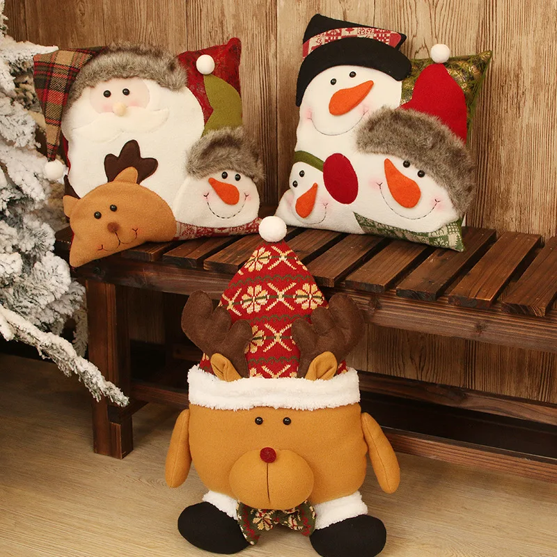 Christmas Snowman Three Cartoon Images Combination Christmas Child Gift Xmas Home Sofa Bedding Decoration 35x35cm