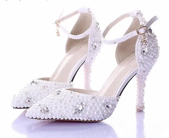 Г., летние белые туфли невесты с жемчугом и бриллиантами изящные туфли на высоком каблуке с ремешком на запястье женские босоножки красивые свадебные туфли для сцены