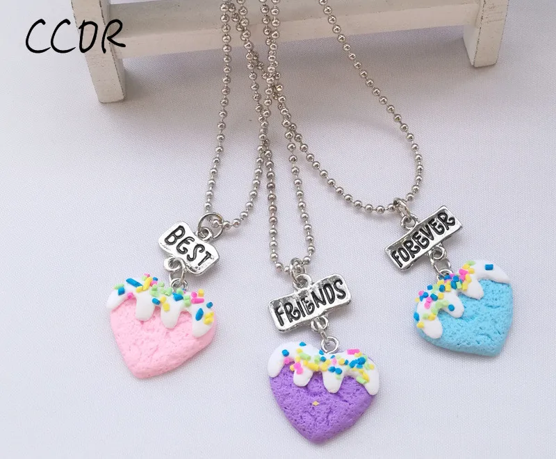

3PCS/Set Friendship "Best Friends Forever" Heart Food Stereo Imitation BFF Necklace For Children Jewelry CCOR