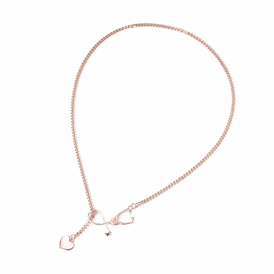 4 Colors Doctor Nurse Stethoscope Lariat Heart Pendant Chain Necklace Jewelry