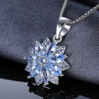 JewelryPalace Flower 1.2ct Created Blue Spinel 925 Sterling Silver Pendant Necklace for Woman Fashion Gift Fine Jewelry No Chain 4