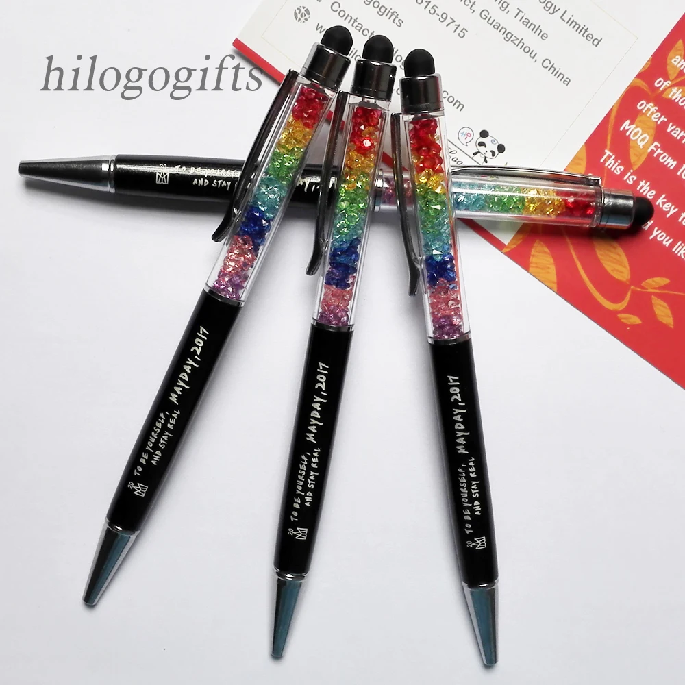 

Hilogogifts NEW rainbow pen crystal diamond screen touch pens custom printed with your conpany logo/email/phone 100pcs a lot