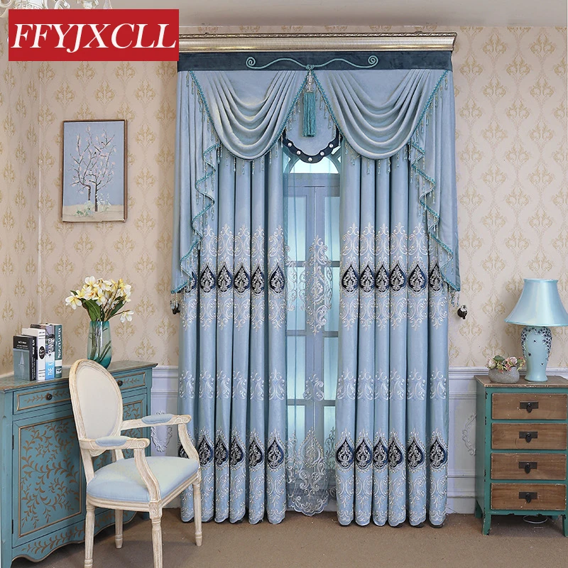 

Europe Half Shading Curtains Cloth For living Room Bedroom Window Geometric Embroidered Curtains Fabrics Drapes Decoration