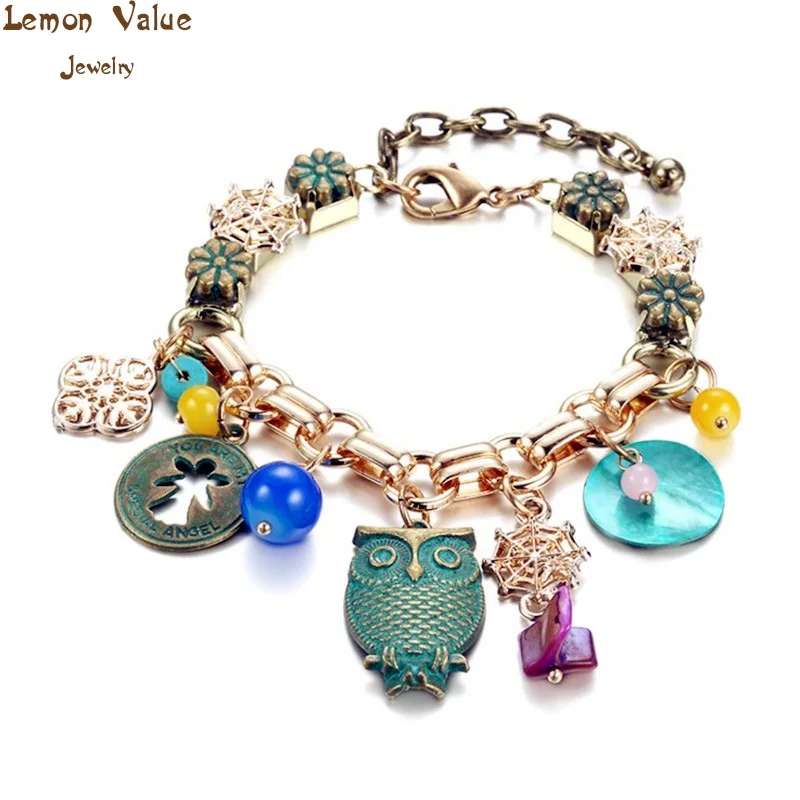 Lemon Value Fashion Charms Crystal Owl Bracelets Vintage Imitation