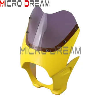 

6" Yellow Headlight Fairing w/ Smoke Windscreen Motorcycle Front Light Mask Universal For Harley Triumph Cafe Racer Bobber