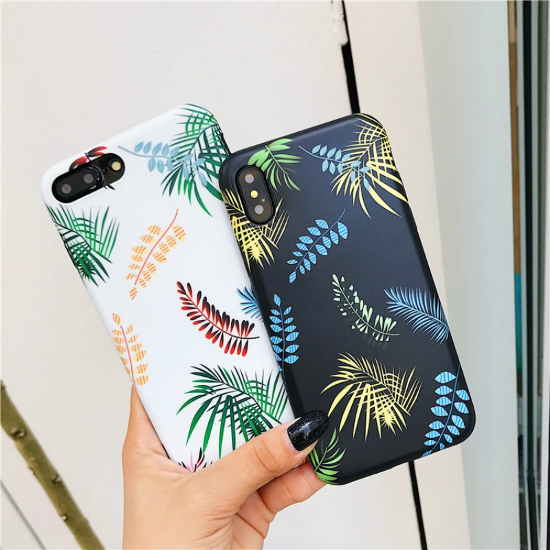 

Fashion Original Summer leaves art Phone Cases For iphone cover XS X XR cute Couple case silicon For coque iphone 8 7 6 6S Capa