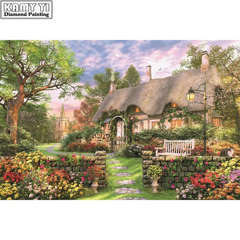 

5D DIY Full Square Diamond Painting Cross Stitch "Flower house view" 3D Diamond Embroidery Rhinestone Mosaic Home Decor Gift
