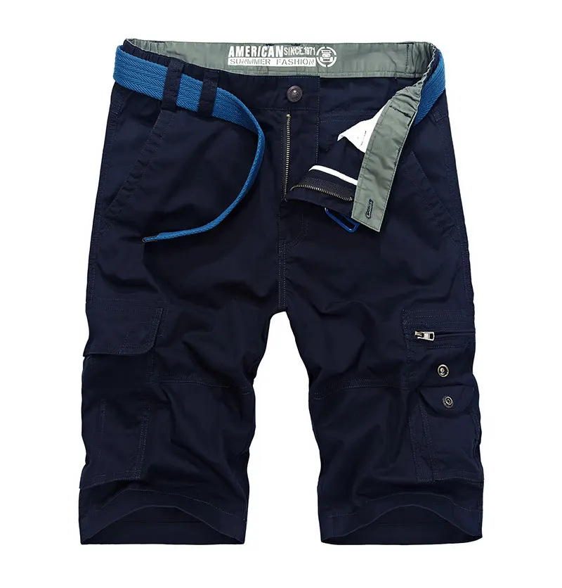 Летние пляжные шорты свободная прямая брендовая одежда Прямые мужские шорты Карго хлопковые мужские повседневные шорты до колена карманы - Цвет: blue