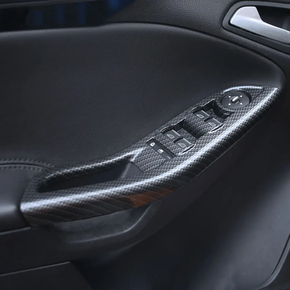 Окрашенные красные Углеродные волокна автомобиля внутренняя панель стеклоподъемника модификация отделка наклейка для Ford Focus 3 4 Mk3 Mk4 2012