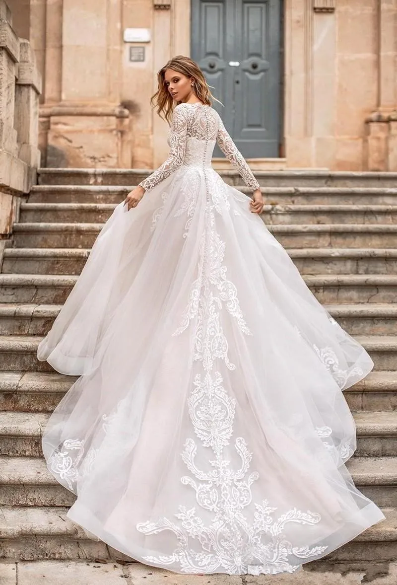 long sleeve wedding dress with train