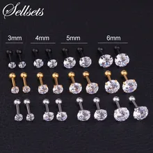 Sellsets 1 пара 3/4/5/6 мм с украшением в виде кристаллов Циркон козелка для пирсинга, из хирургической стали, ювелирное изделие для тела, спираль прокалывания ушей из нержавеющей стали, серьги