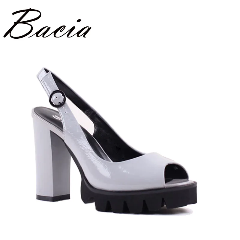 

Bacia Full Grain Leather Sandals 10.9cm Thick High Heels Fashion Platform Spring Summer Shoes Size 33-41 Pink Grey shoes SA022