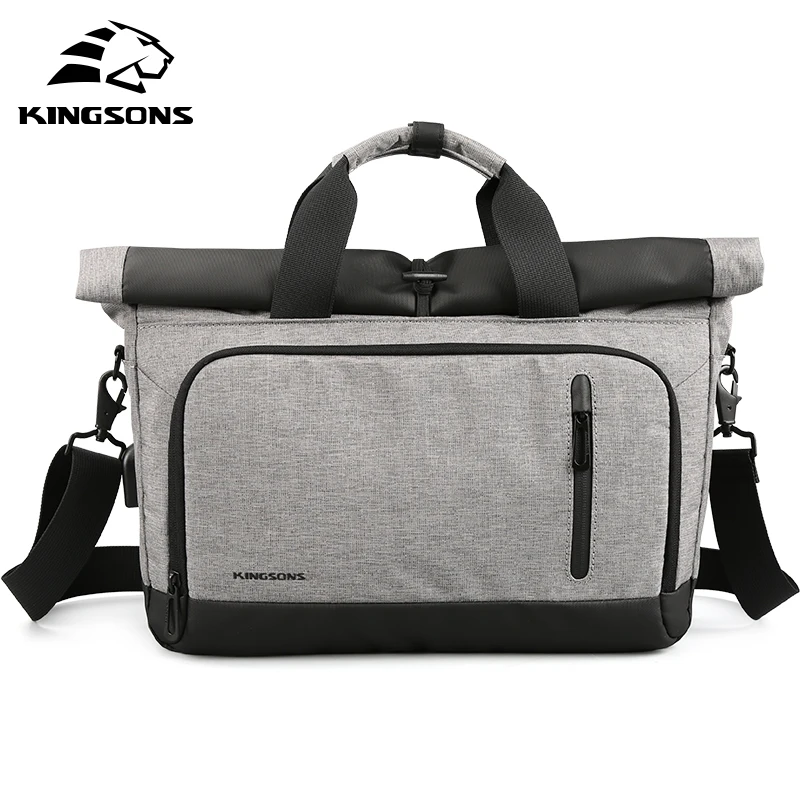 

Kingsons 14 Inch Laptop Bag External USB Charge Computer Bags Waterproof Notebook Tablet Tote Handbag Crossbody Bags for Men