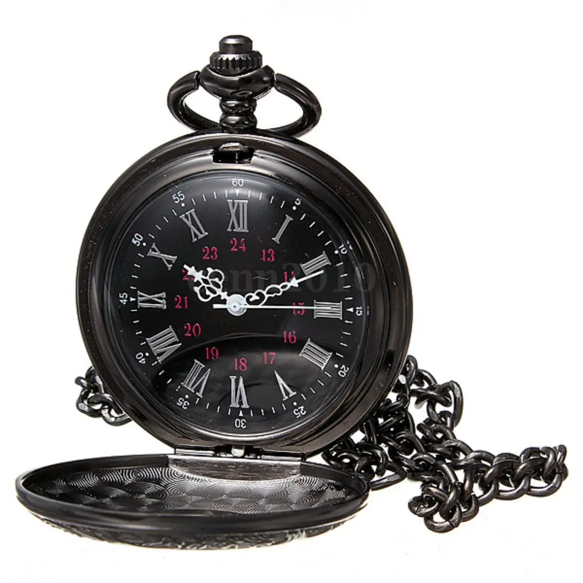 

Vintage Steampunk Black Roman Numerals Necklace Quartz Pendant Pocket Watch Gift