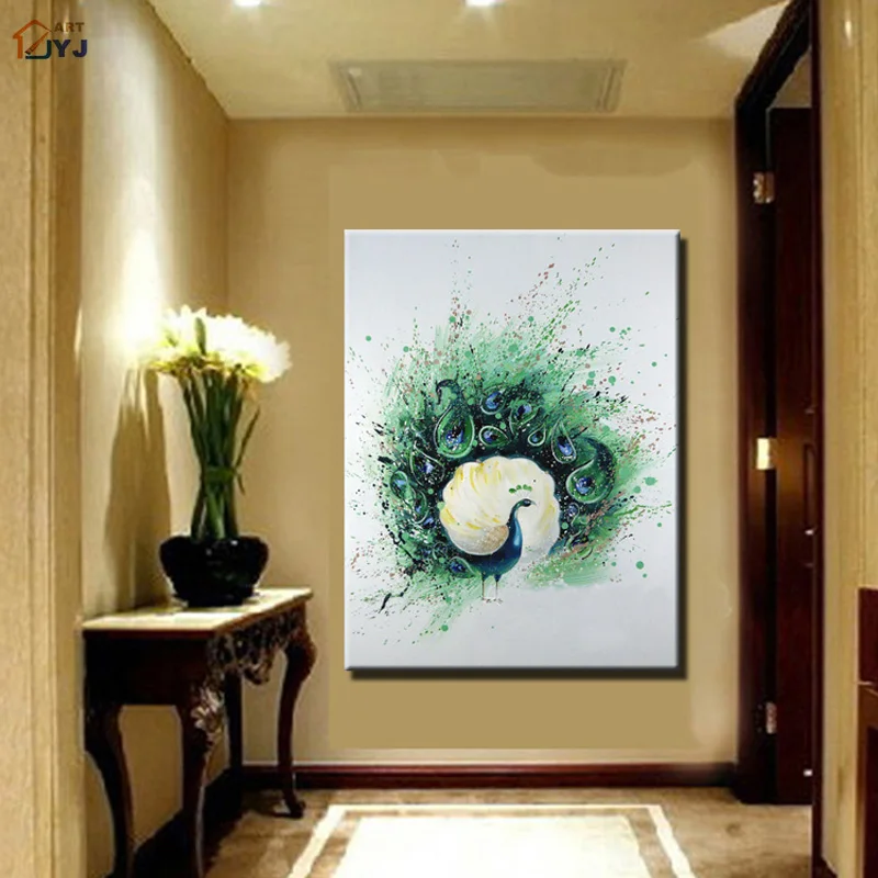 

JYJ Art Peacock Picture Canvas Wall Art 100% Hand Painted Modern Abstract Oil Painting for Home Decor Gift No Frame SL028