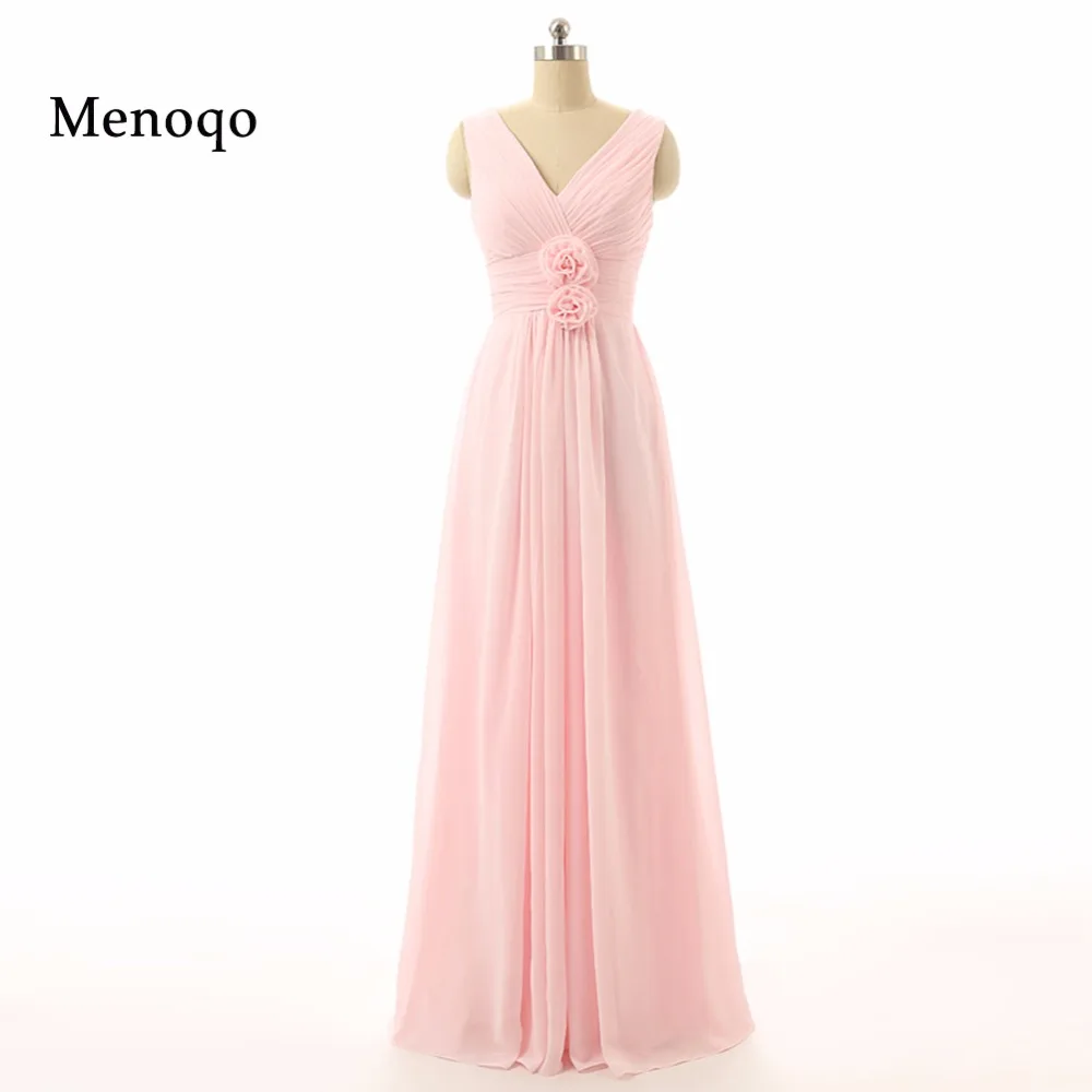 Vestido דה Festa לונגו 2017 שיפון V צוואר קו ערב שמלות Robe De Soiree אמיתי שמלת הערב ארוך ורוד שמלת הערב דגם