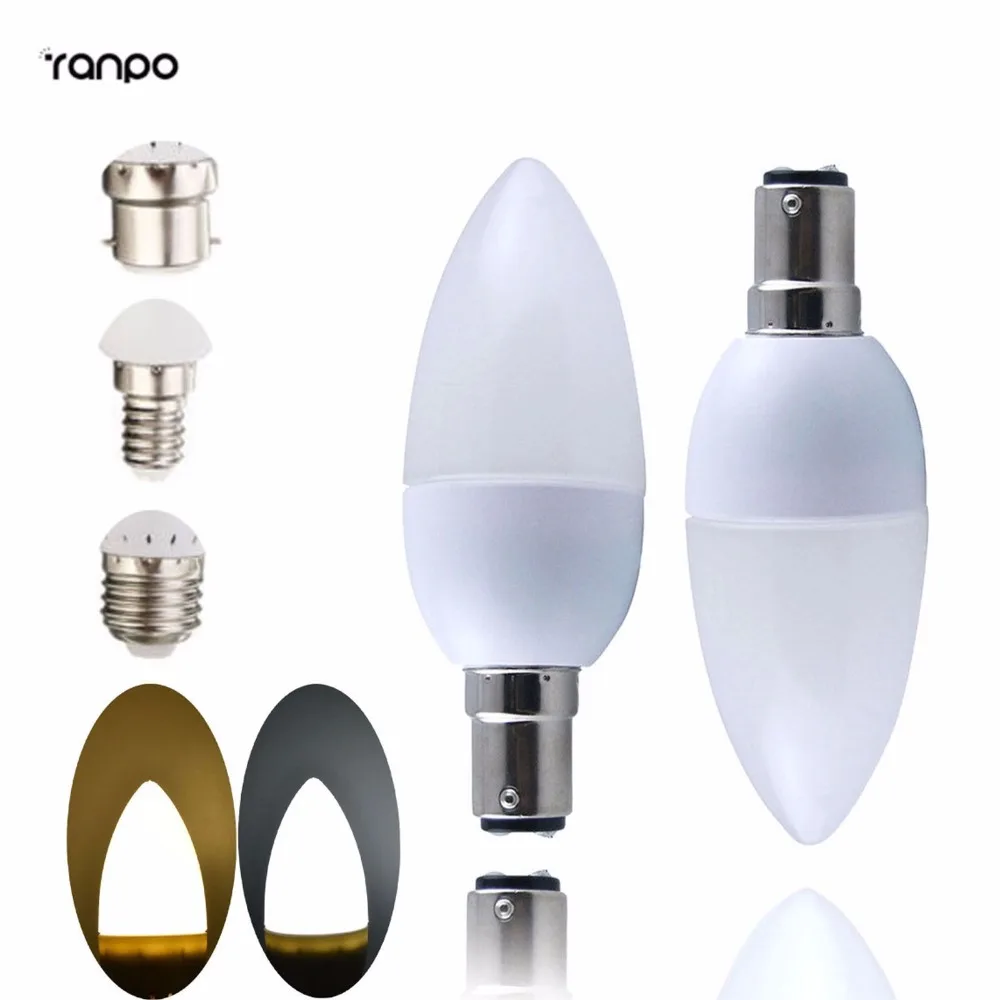 5X 3W B15 LED Chandelier Candle Light Bulb 10 LEDS Lamp Warm Day White