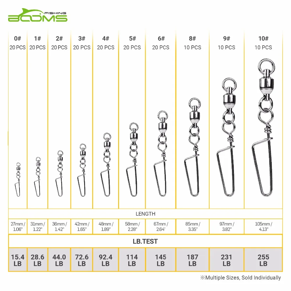 Booms Fishing BBC Ball Bearing Swivel with Double Welded Rings and Coastlock Snaps 15lb to 250lb Booms Fishing BBC Ball Bearing Swivel with Double Welded Rings and Coastlock Snaps 15lb to 250lb