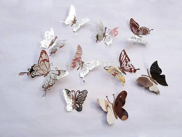 

Free Shipping 10Pcs/lot Creative Stainless Steel Butterfly Wall Sticker Three-dimensional Mirror Wedding Home Wall Decoration
