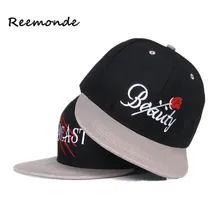 REEMONDE, бейсболка в стиле «Красавица и Чудовище», кепки в стиле хип-хоп для пар, шапки с вышивкой в виде розы, плоские регулируемые шапки для мужчин и женщин, хлопковая Повседневная Кепка