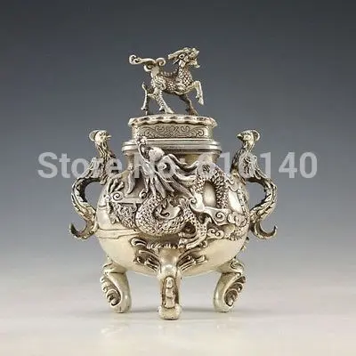 

Oriental Vintage Copper Handwork Carved Dragon Incense Burner