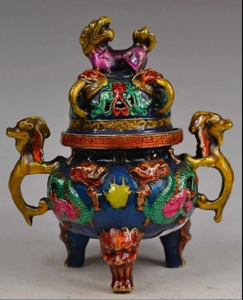 

Collectible Delicate Vintage Copper Handwork Cloisonne Dragon Incense Buner fast Shipping
