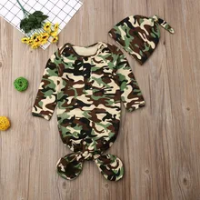 Одежда для малышей Camo пеленать для завёртывания для пеленания спальный мешок шапка 2 шт Пижама для младенцев Одежда