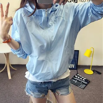 

Women Jackets Female Zipper Pockets Casual Long Sleeves Sunscreen Coat Thin Sun Protection Women Hooded Jacket Basic Daily