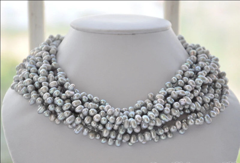 

Z5402 BEAUTIFUL 10row 18" 7mm rice gray freshwater cultured pearl necklace A