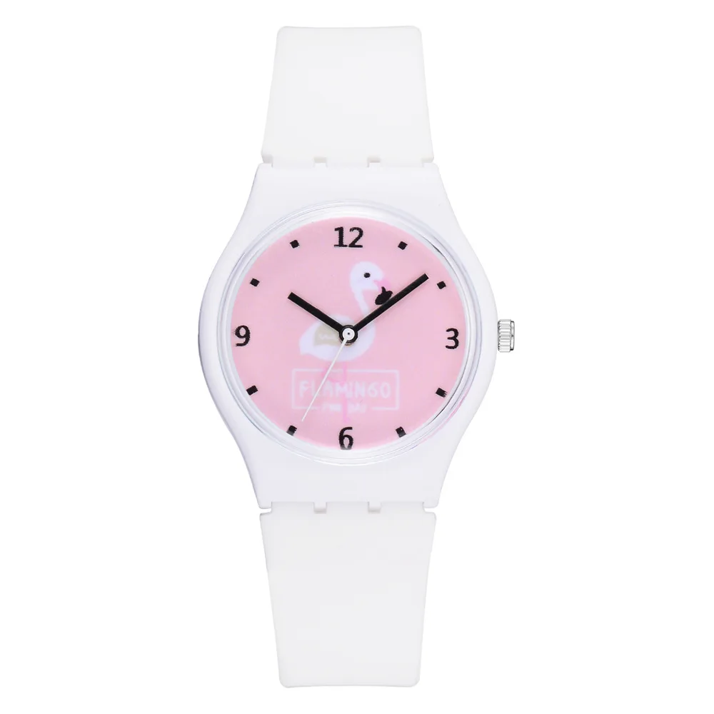 Flamingo Cartoon Watches Kid Girls Leather Strap Wristwatch kids fashion Quartz Cute Clock Fashion Lady Watches - Цвет: white