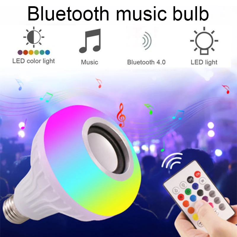 Беспроводной Bluetooth динамик лампочка музыкальная лампочка 12 Вт светодиодный RGB лампа 110 В 220 в музыкальный плеер аудио с пультом дистанционного управления