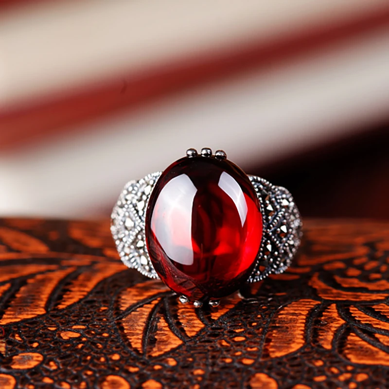 Женское кольцо из серебра 925 пробы с натуральным гранатом|bohemia rings|925 sterling silver925 silver