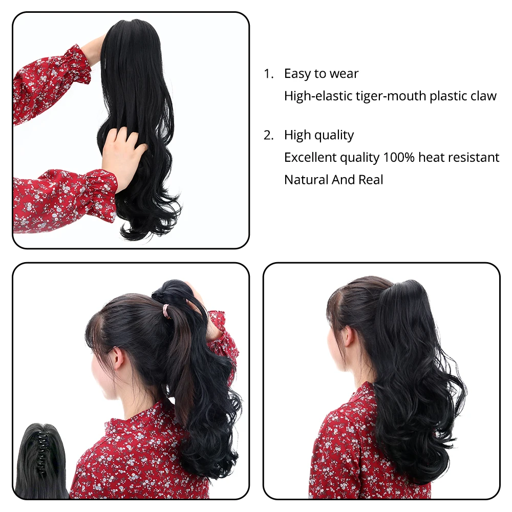 18 "synthetische kordelzug pferdeschwanz Klaue Clip In Haar Extensions Haarteil Natürliche Welle Clip In Menschliches Haar Extensions Pferdeschwanz-perücken