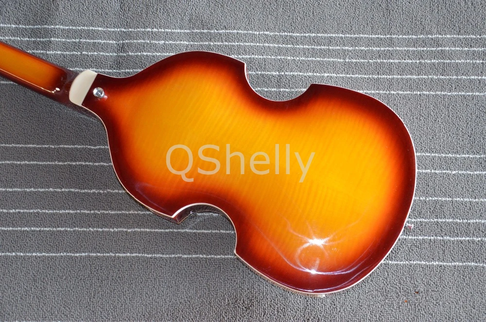 Высокое качество QShelly на заказ sunburst hofner Скрипка 4 струны H5001-CT Пламя клен электрическая бас гитара Музыкальные инструменты магазин