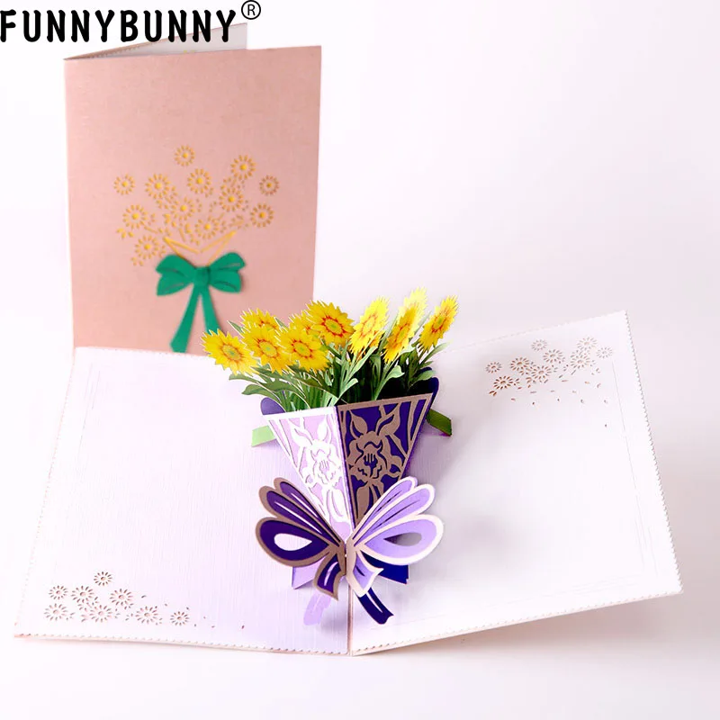 FUNNYBUNNY 3D всплывающие солнечные цветы открытки поздравительные с юбилеем|Открытки