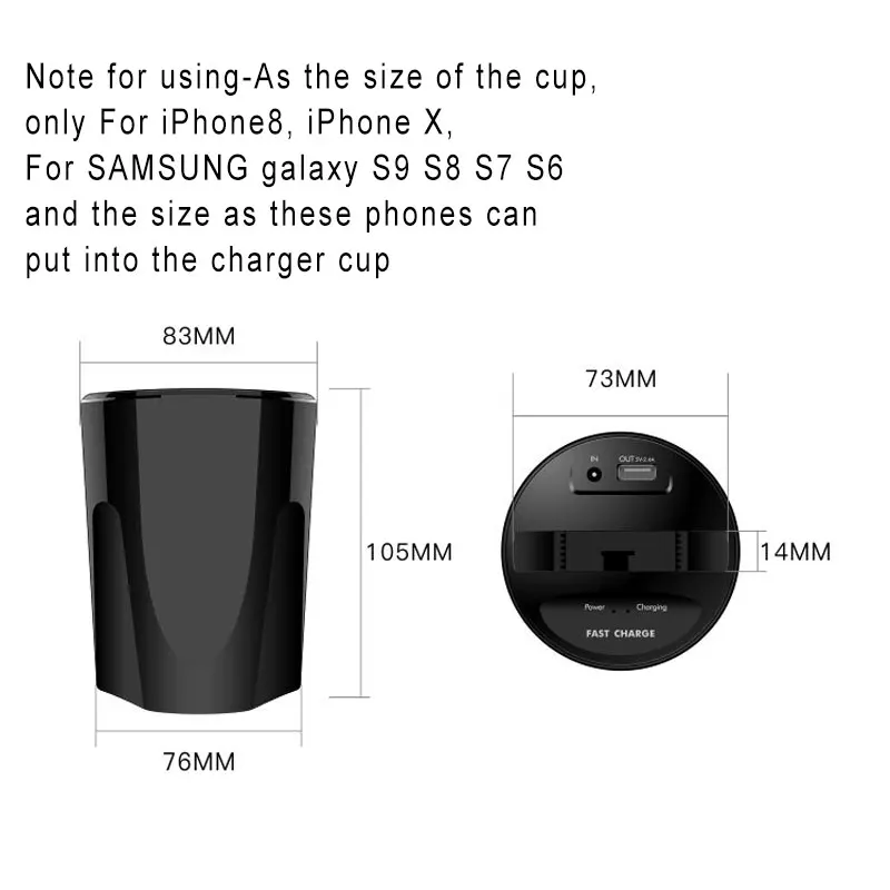 Ascromy For iPhone X Wireless Car Charger Cup Qi Charging Holder Stand for iPhone 8 Samsung Galaxy S9 S8 S7 S6 Induction Charger (5)