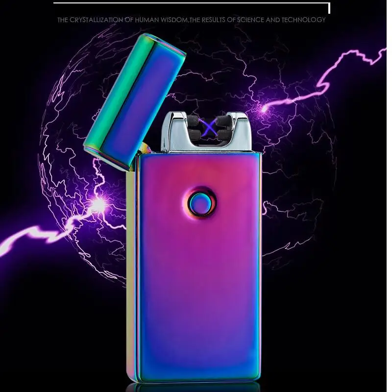 

2018 Male Gift Creative encendedor Double Arc Pulsed Arc Slim Windproof Lighter Creative Personality Electronics Usb Lighters