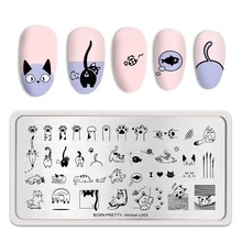 BORN PRETTY прямоугольный шаблон для штамповки ногтей пластины милые кошки узоры из нержавеющей стали дизайн ногтей трафарет Инструменты животных