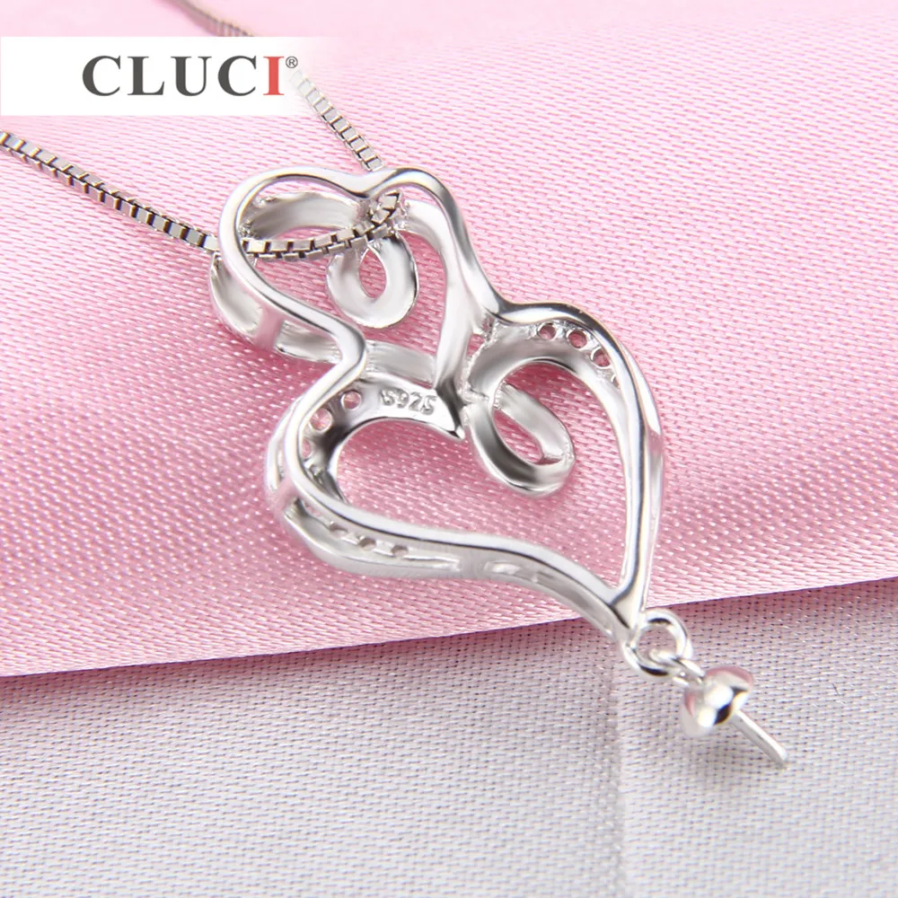 925 Sterling Silver Charm Pendant Jewelry Double Heart Pearl Pendant Mounting Women Valentine's Day Gift SP073SB