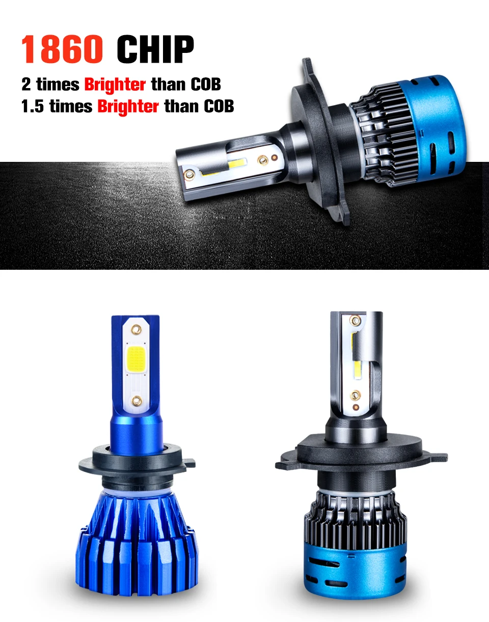  LED H7 H4 LED Car Headlight bulb 3000K 4300K 6500K 8000K H1 H11 H8 9005 9006 HB3 12V COB 5000LM 1860 10000LM 50W Fanless fan (4)