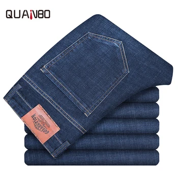 

QUANBO Brand Cotton Business Casual Denim Jeans 2019 New Autumn Winter Fashion Stretch Straight Slim Fit Jeans Plus size 38 40