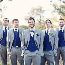 5 штук максимумом нагрудные светло-серый костюмы темно-синий жилет галстук платок жениха best Для мужчин Masculino Модный деловой заказ костюм