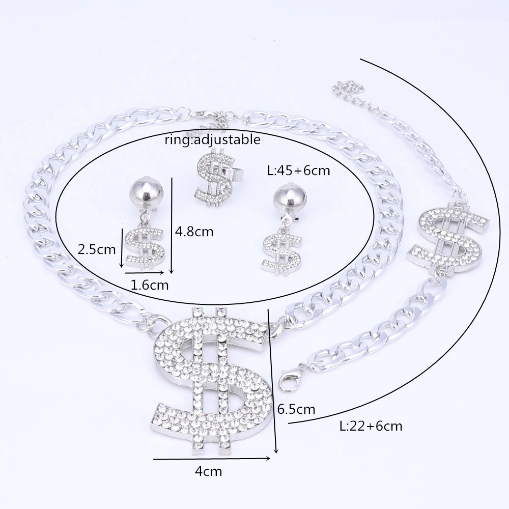 Доллар США Ювелирные наборы ожерелье браслет серьги кольцо для женщин знак денег Золотой Цвет Ближний Восток/Африканский комплект ювелирных изделий