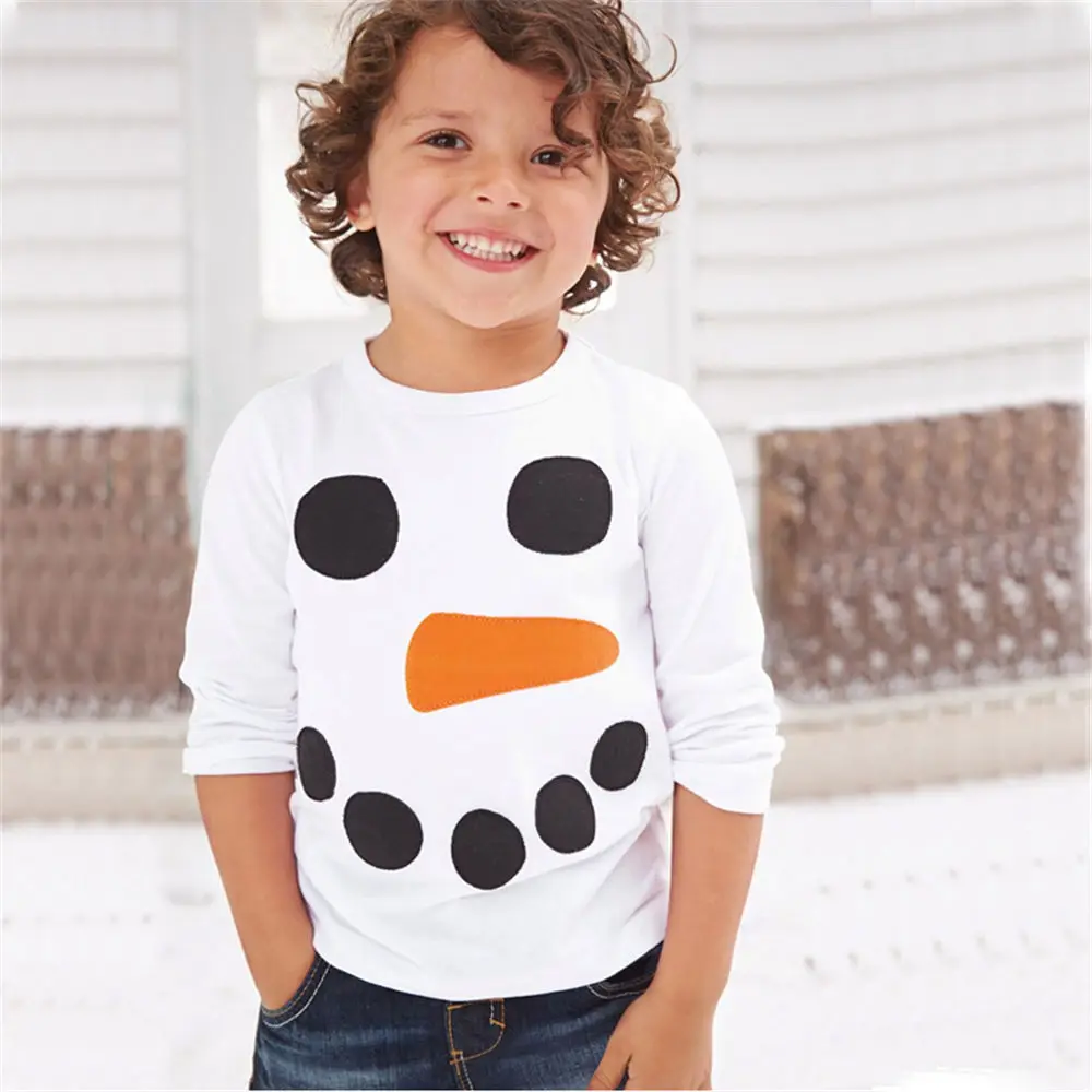 

Littlemandy Boys Tops Christmas Snowman Appliques Long Sleeve Clothes 2018 Brand Kids T-shirts Clothing Children Shirts Cotton