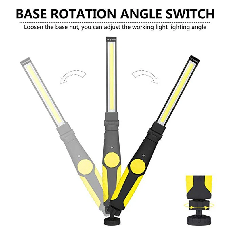 Светодиодный перезаряжаемый рабочий свет COB контрольная лампа с поворотным переключателем Поворотная Магнитная база Автомобильная ремонтная мастерская гаража аварийная - Испускаемый цвет: Цвет: желтый
