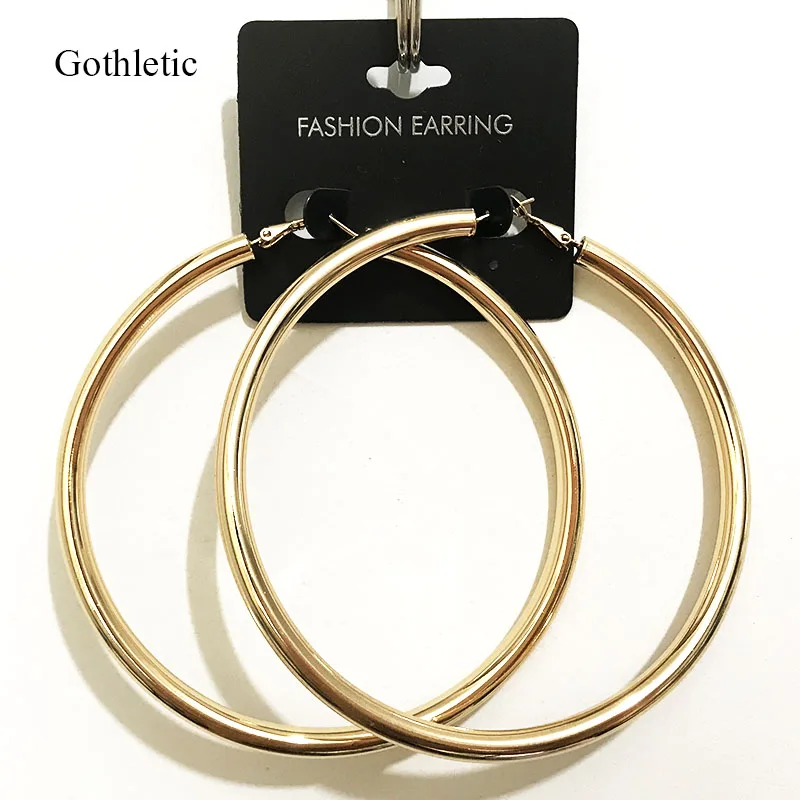 

Gothletic Gold-color 90MM Big Hoop Earrings 5MM Thick Copper Tube Minimalist Round Circle Earrings for Women Hiphop Rock Jewelry