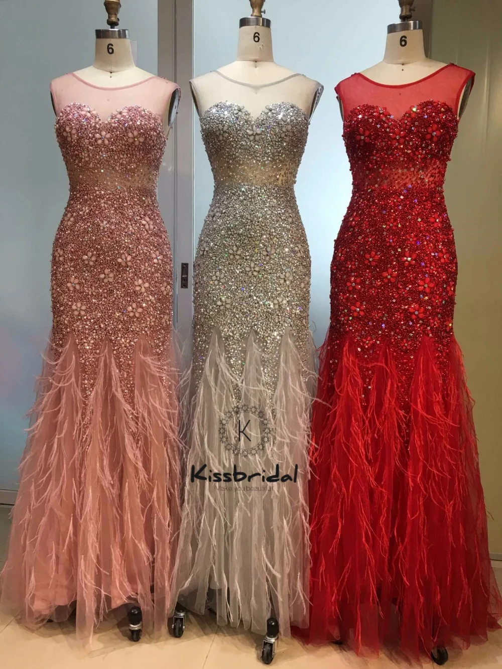 

Luxury Crystal Beading Evening Long Dress robe de soiree longue 2019 Feather Red Prom Party Dresses