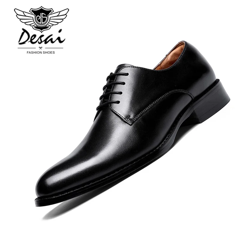 

DESAI Brand Genuine Leather Shoes Men's Business Dress Elegant Gentleman Shoes Simple British Style Wedding Shoes EU Size 38-47